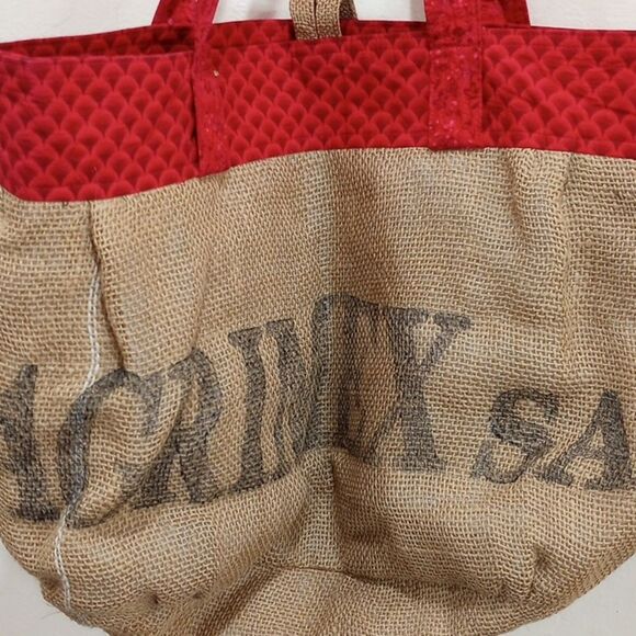 Back Alley Chic Eco Friendly Upcycled Burlap Tote with Cute Cat Print Lining - Picture 5 of 6